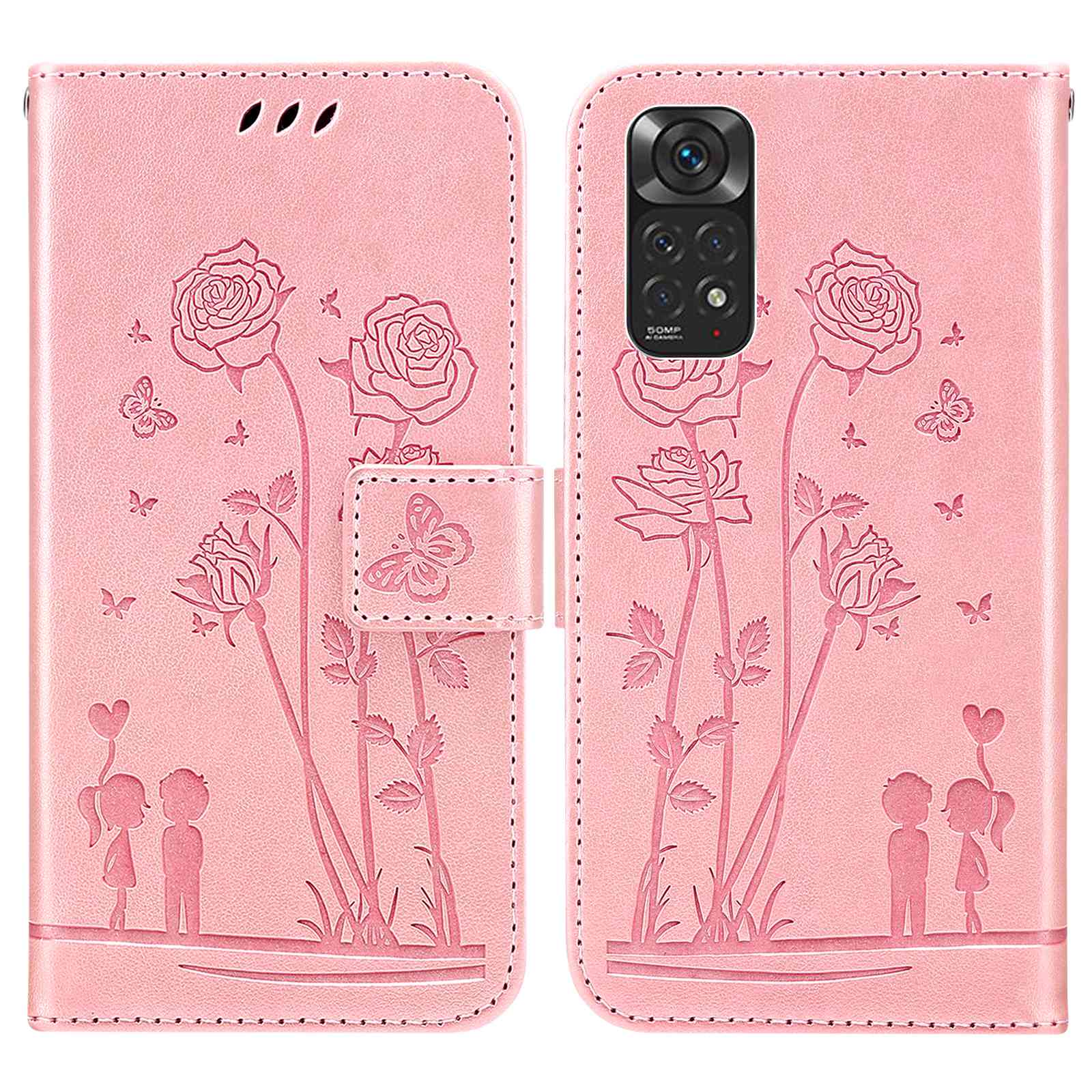 

Für Xiaomi Redmi Note 11s 4G/Note 11 4G (Qualcomm) Sprengpaar Und Blumen Muster PU Leder Telefonhülle Mit Brieftasche - Rosa, Xiaomi Redmi Note 11S 4G