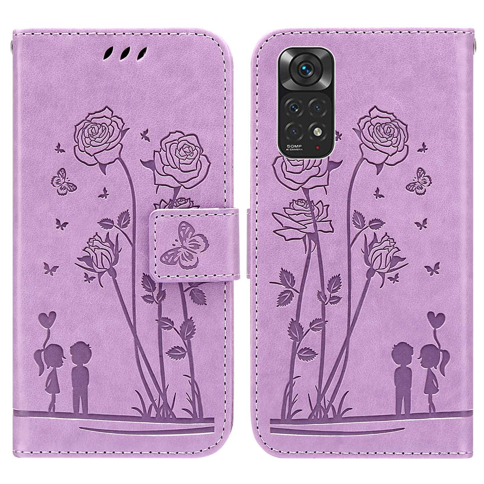 

Für Xiaomi Redmi Note 11s 4G/Note 11 4G (Qualcomm) Sprengpaar Und Blumen Muster PU Leder Telefonhülle Mit Brieftasche - Violett, Xiaomi Redmi Note 11S 4G