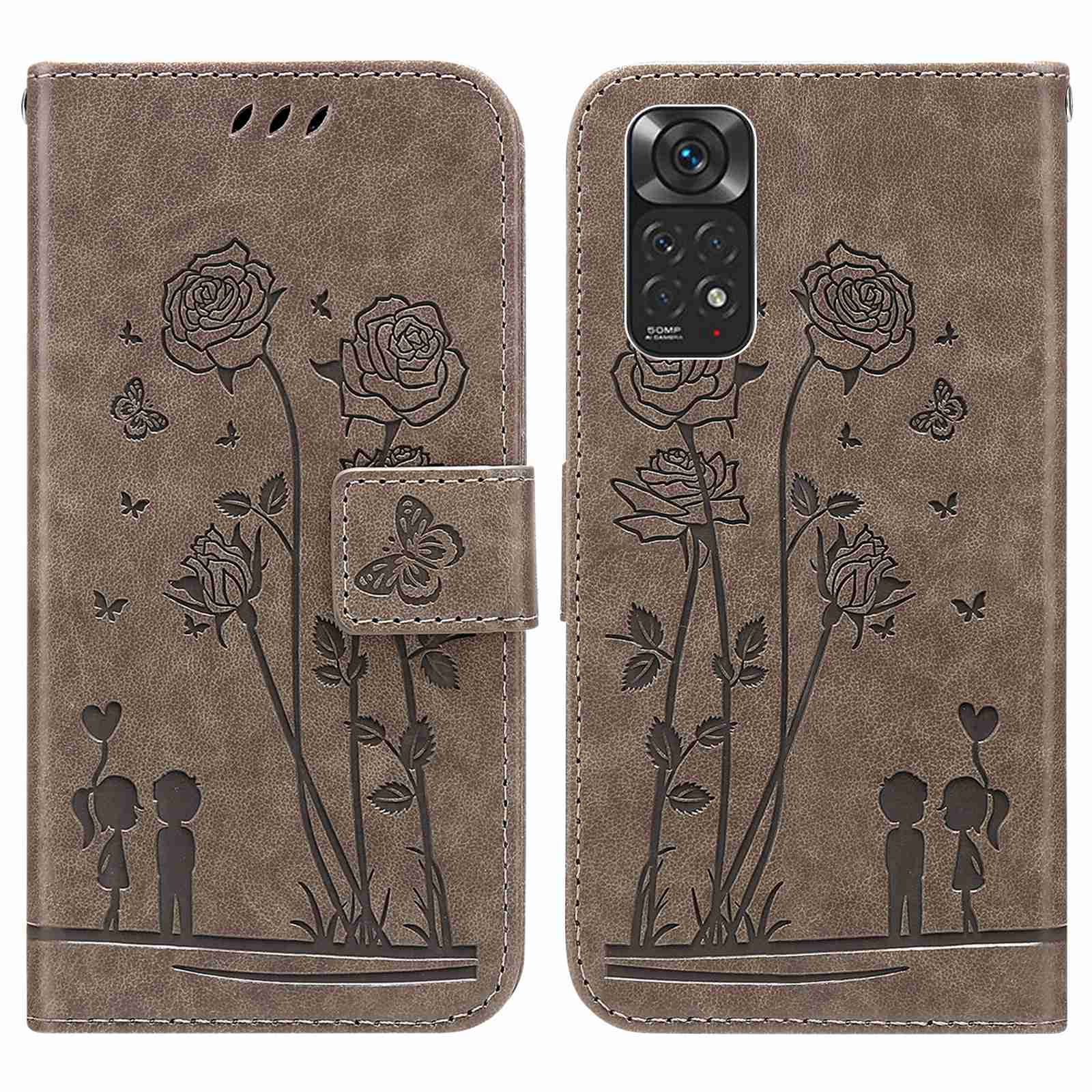 

Für Xiaomi Redmi Note 11s 4G/Note 11 4G (Qualcomm) Sprengpaar Und Blumen Muster PU Leder Telefonhülle Mit Brieftasche - Grau, Xiaomi Redmi Note 11S 4G