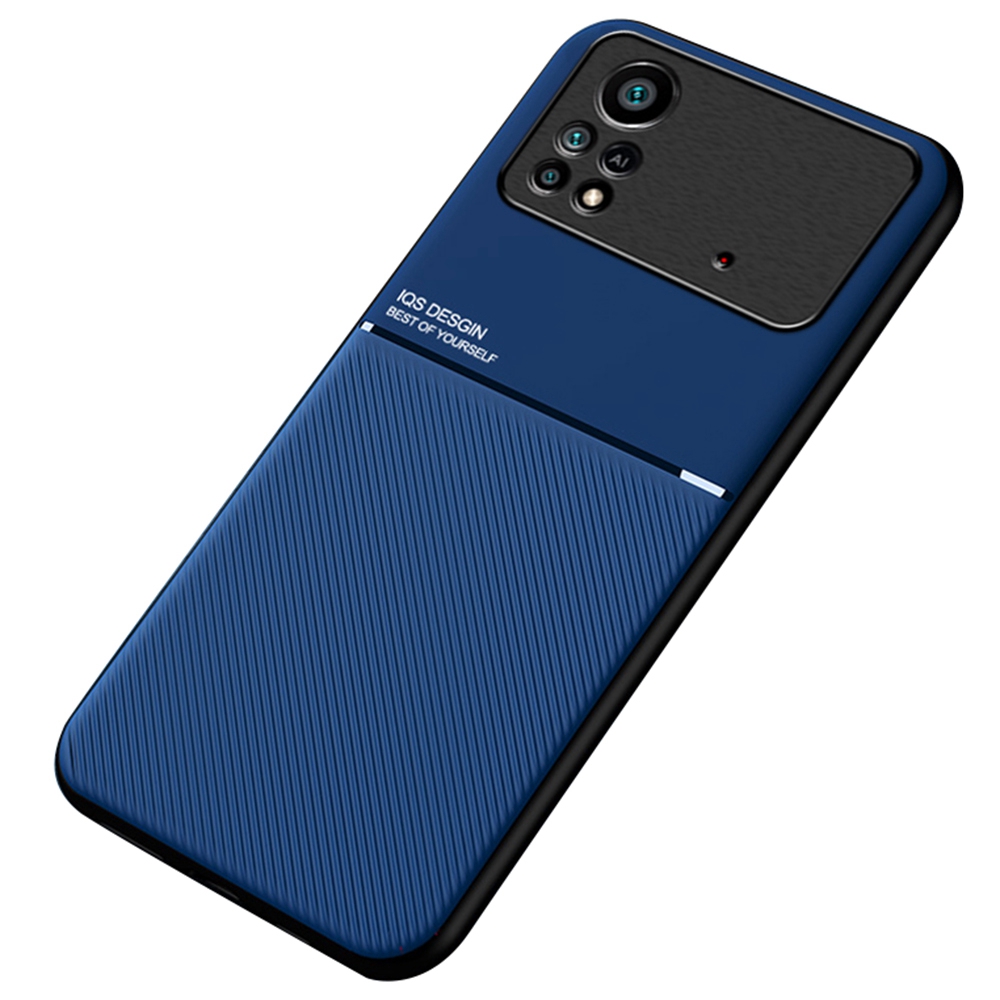 

Für Xiaomi Poco X4 Pro 5G Prägen Pu-leder-hülle Drop-sof-tpu-abdeckung Mit Eingebautem Magnetmetallblech - Blau, Xiaomi Poco X4 Pro 5G