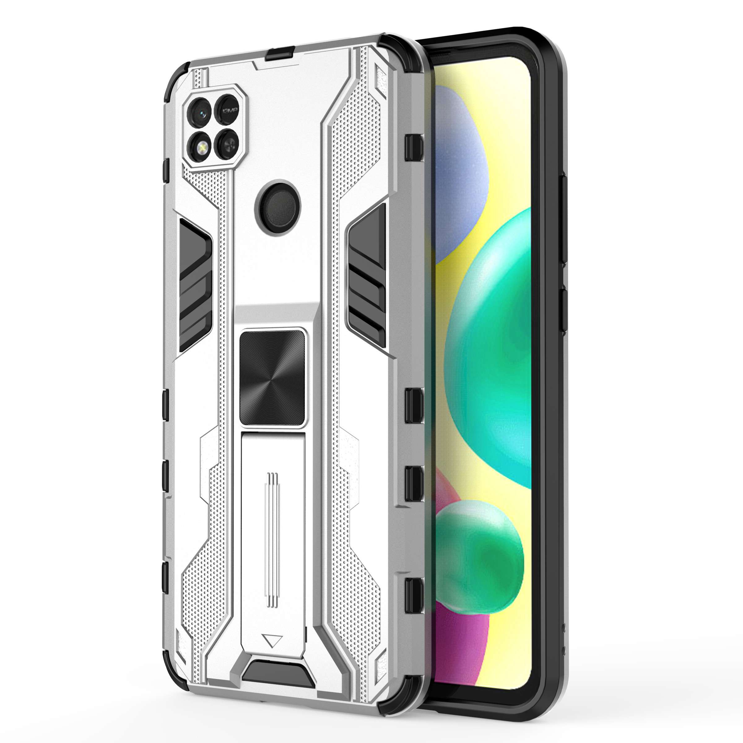 

Für Xiaomi Redmi 10A Kickstand -telefonhülle Hard PC Soft TPU -schutz Rückzugsabdeckung - Silber-, Xiaomi Redmi 10A