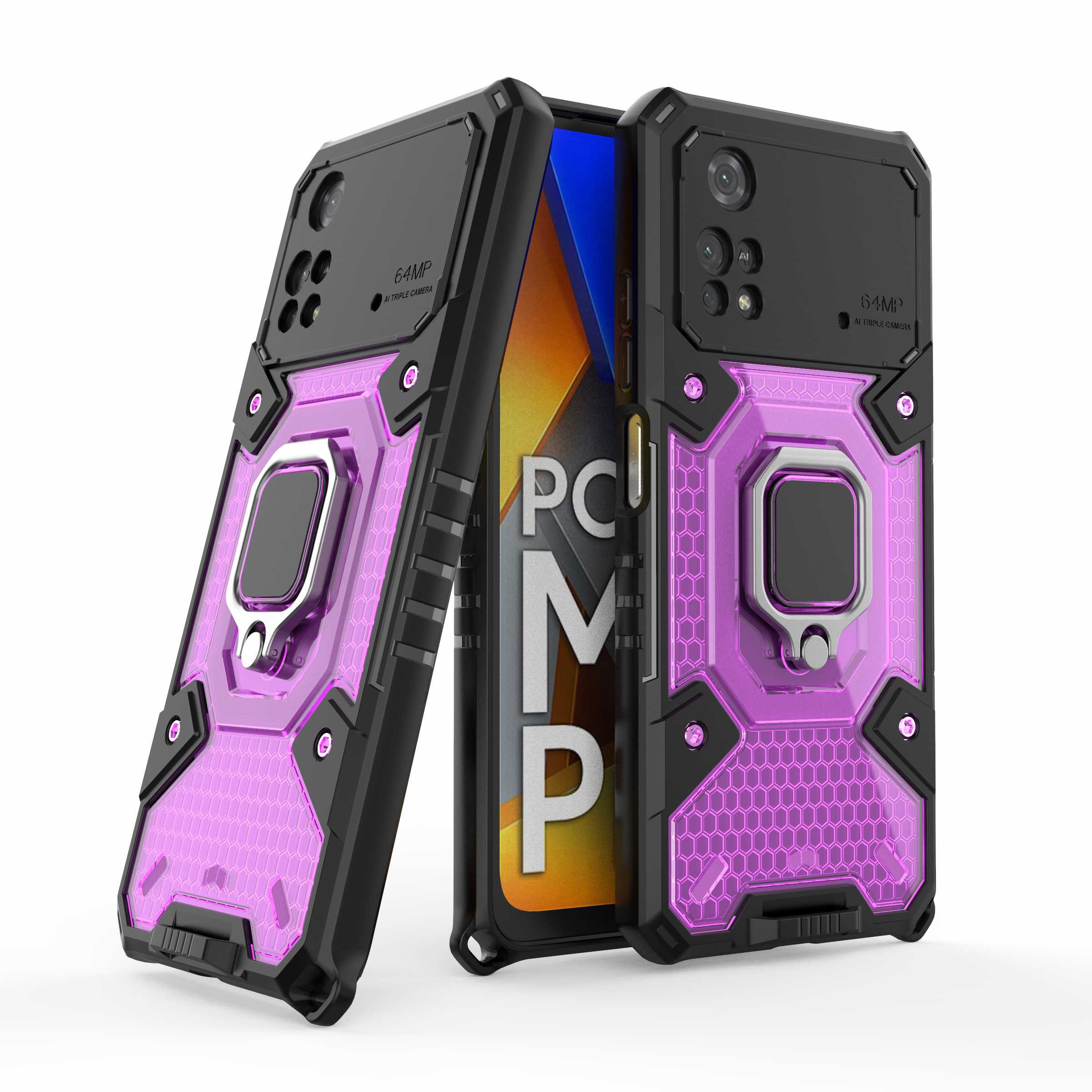 

Für Xiaomi Poco M4 Pro 4G Schockfeste TPU+PC Dual Protection Hülle Finger Ring Kickstand Rückenabdeckung - Violett, Xiaomi Poco M4 Pro 4G