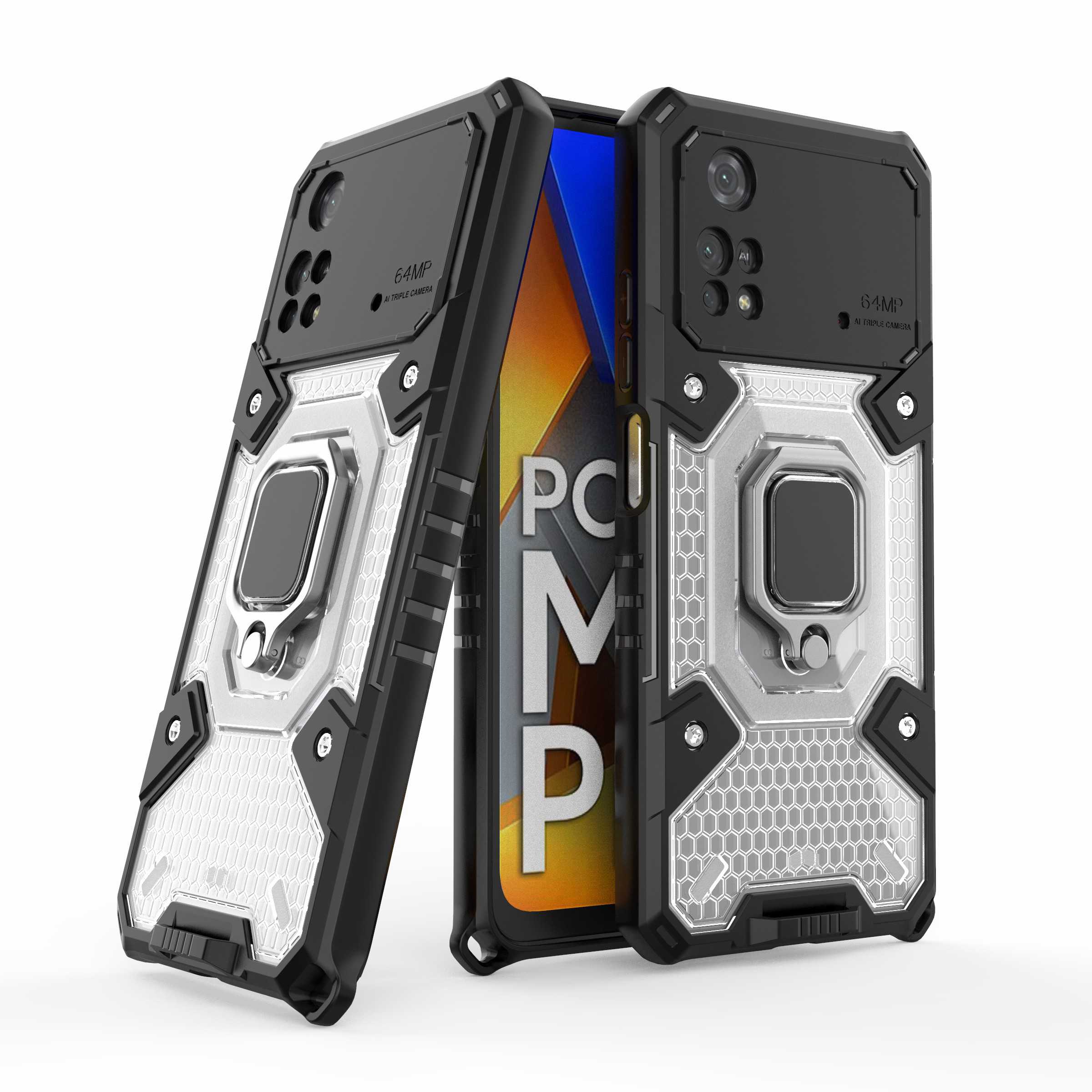 

Für Xiaomi Poco M4 Pro 4G Schockfeste TPU+PC Dual Protection Hülle Finger Ring Kickstand Rückenabdeckung - Weiß, Xiaomi Poco M4 Pro 4G