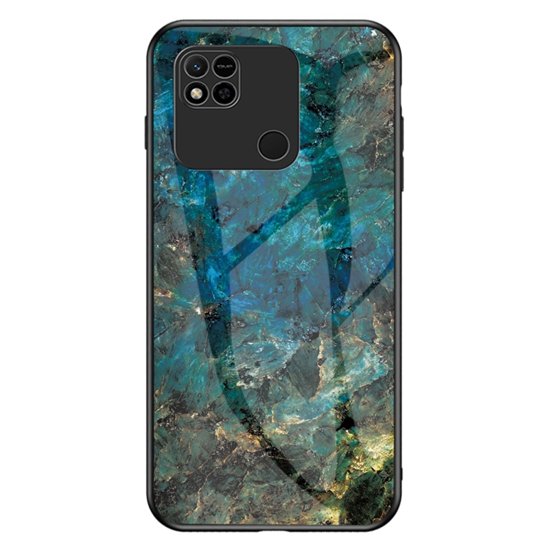 

Für Xiaomi Redmi 10A Temperiertes Glas + PC + TPU -telefonhülle Marmormuster Schutzabdeckung - Emerald Marmor, Xiaomi Redmi 10A