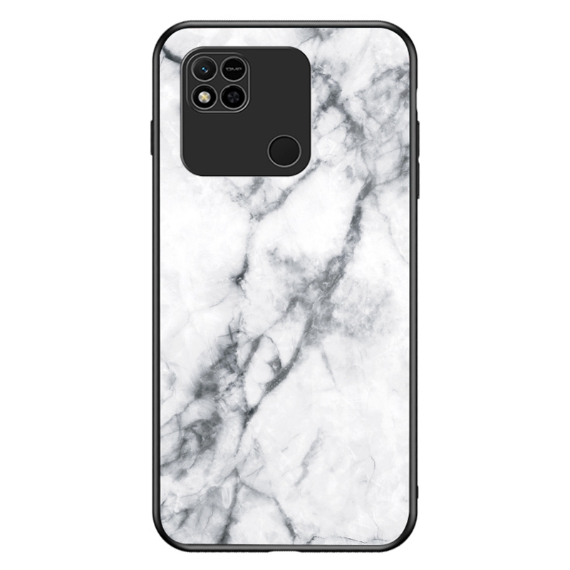 

Für Xiaomi Redmi 10A Temperiertes Glas + PC + TPU -telefonhülle Marmormuster Schutzabdeckung - Weisser Marmor, Xiaomi Redmi 10A
