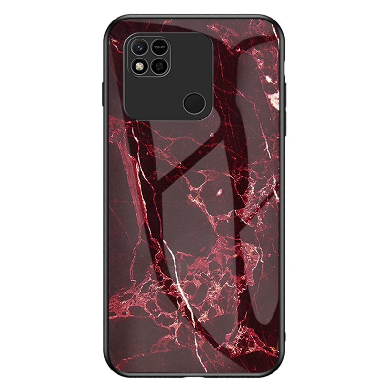 

Für Xiaomi Redmi 10A Temperiertes Glas + PC + TPU -telefonhülle Marmormuster Schutzabdeckung - Blutroter Marmor, Xiaomi Redmi 10A