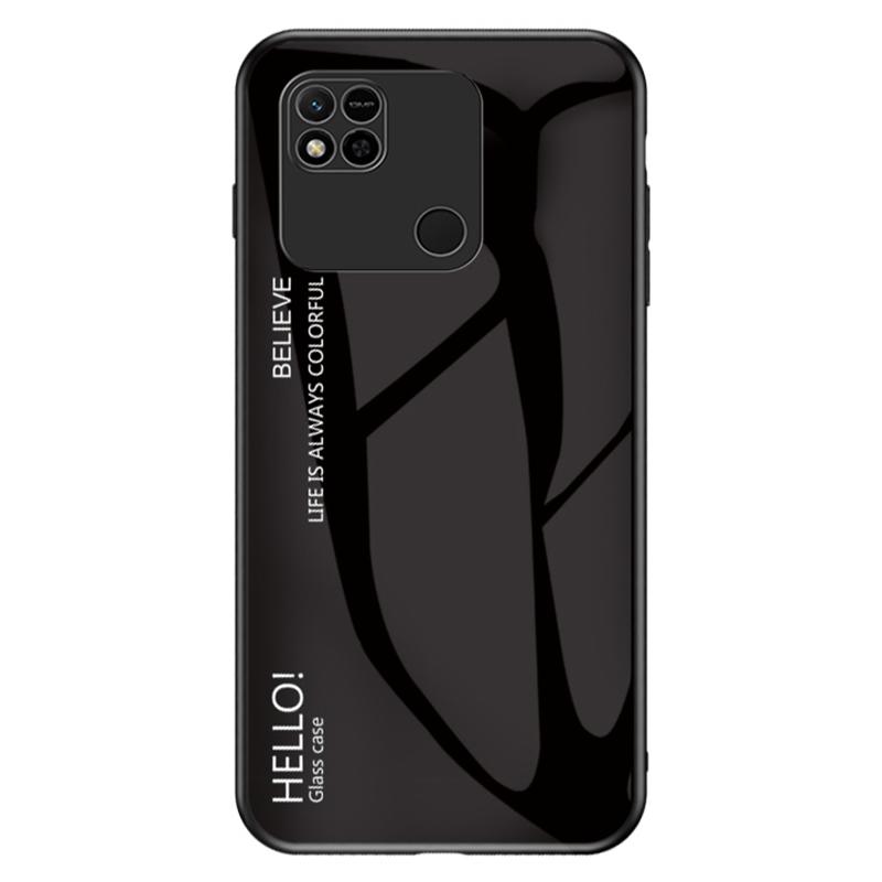 

Für Xiaomi Redmi 10A Gradientenfarbe Temperierte Glas Hülle Hartpc Soft TPU Rahmen Kratzfeste Abdeckungsschale - Schwarz, Xiaomi Redmi 10A