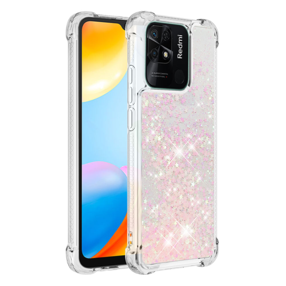 

YB Quicksand Series-1 Für Xiaomi Redmi 10C Fluid Quicksand Scratch-resistente Pailletten TPU Cover Schutzphase - Pink/pentagramme, Xiaomi Redmi 10C 4G