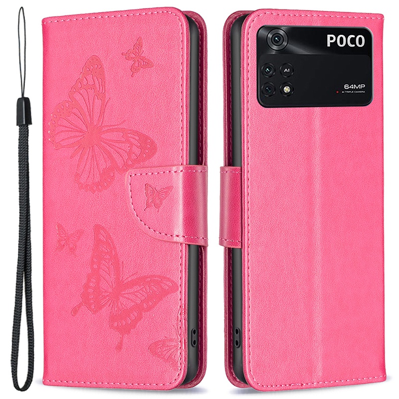 

Für Xiaomi Poco M4 Pro 4G Bf-sprudelmuster Serie-4 Gut Geschützte Schmetterlinge Eingeprägte Standhülle Wallet Style Leder Telefonabdeckung - Rose, Xiaomi Poco M4 Pro 4G