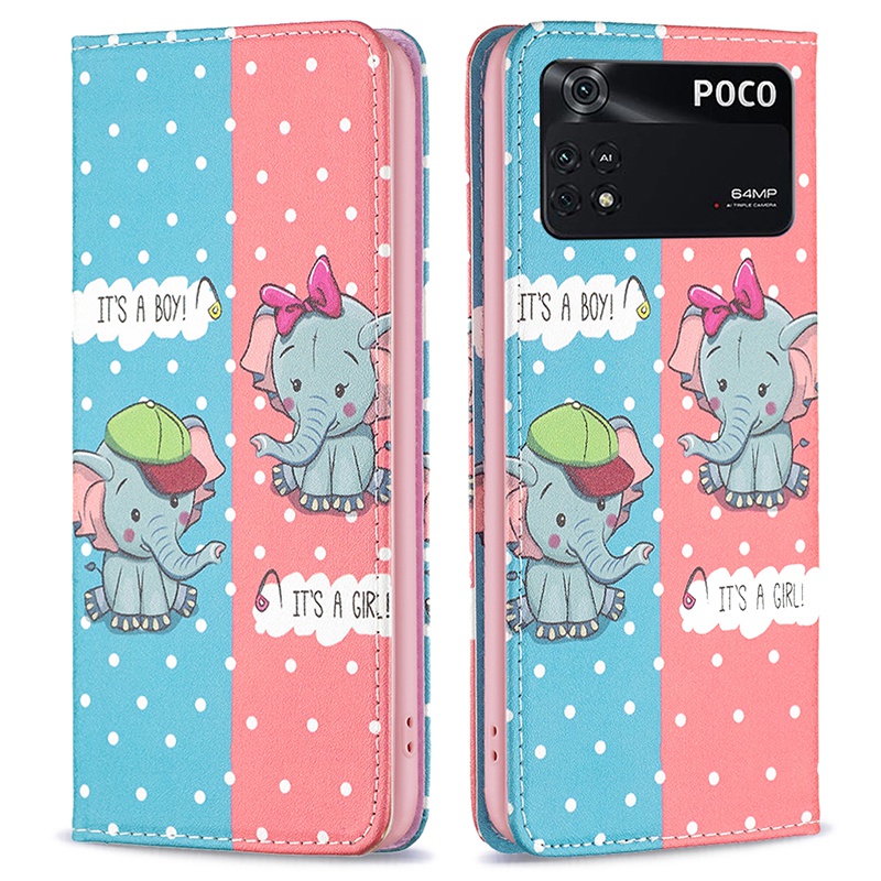 

BF Muster Druckleder Leder Serie-3 Für Xiaomi Poco M4 Pro 4G, Magnetisch Automatisch Absorbiert - Elefanten, Xiaomi Poco M4 Pro 4G