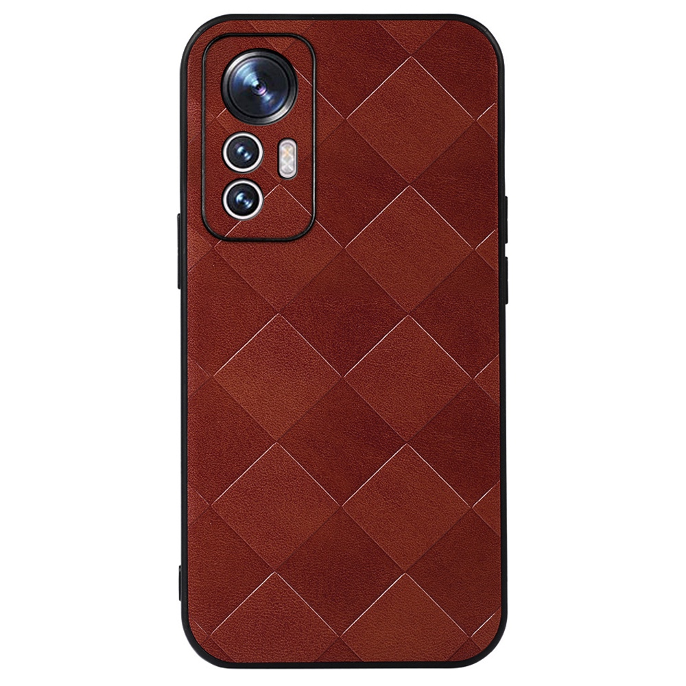 

Für Xiaomi 12 Lite Grid Textur Schutzhülle PU -lederbeschichtete TPU + PC Hybrid -handyabdeckung - Braun, Xiaomi 12 Lite 5G