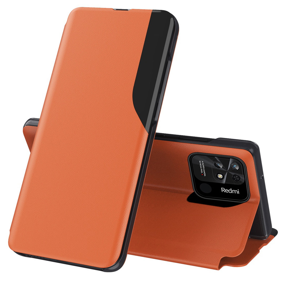 

Für Xiaomi Redmi 10C Verstellbares Stand-view-fenster Pu-lederfall Gut Geschütztes Handyabdeckung - Orange, Xiaomi Redmi 10C 4G