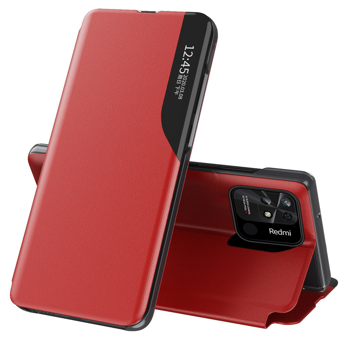 

Für Xiaomi Redmi 10C Verstellbares Stand-view-fenster Pu-lederfall Gut Geschütztes Handyabdeckung - Rot, Xiaomi Redmi 10C 4G