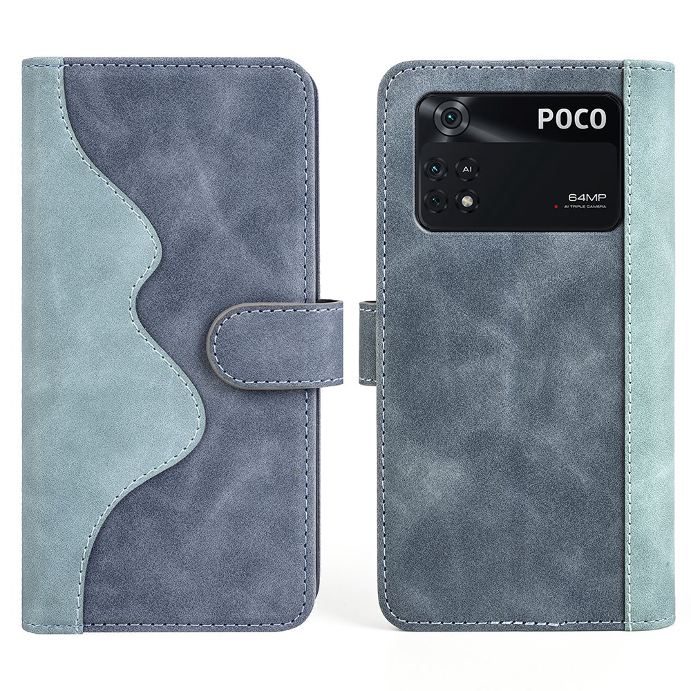 

Für Xiaomi Poco M4 Pro 4G Spleißdesign Brieftasche Design Gut Geschütztes Ledermagnet-mobiltelefongehäuseabdeckung Mit Ständer - Blau, Xiaomi Poco M4 Pro 4G