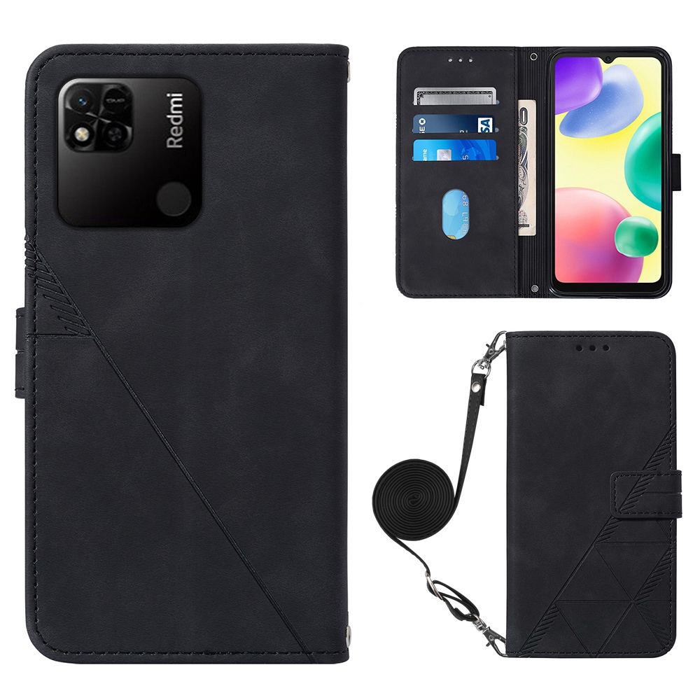 

Yb-sprengreihe-2 Für Xiaomi Redmi 10A/Redmi 9C/9C Nfc-sprenglinien Lederhülle Mit Schultergurt, Stand Wallet Folio Flip Phone Shell - Schwarz, Xiaomi Redmi 10A