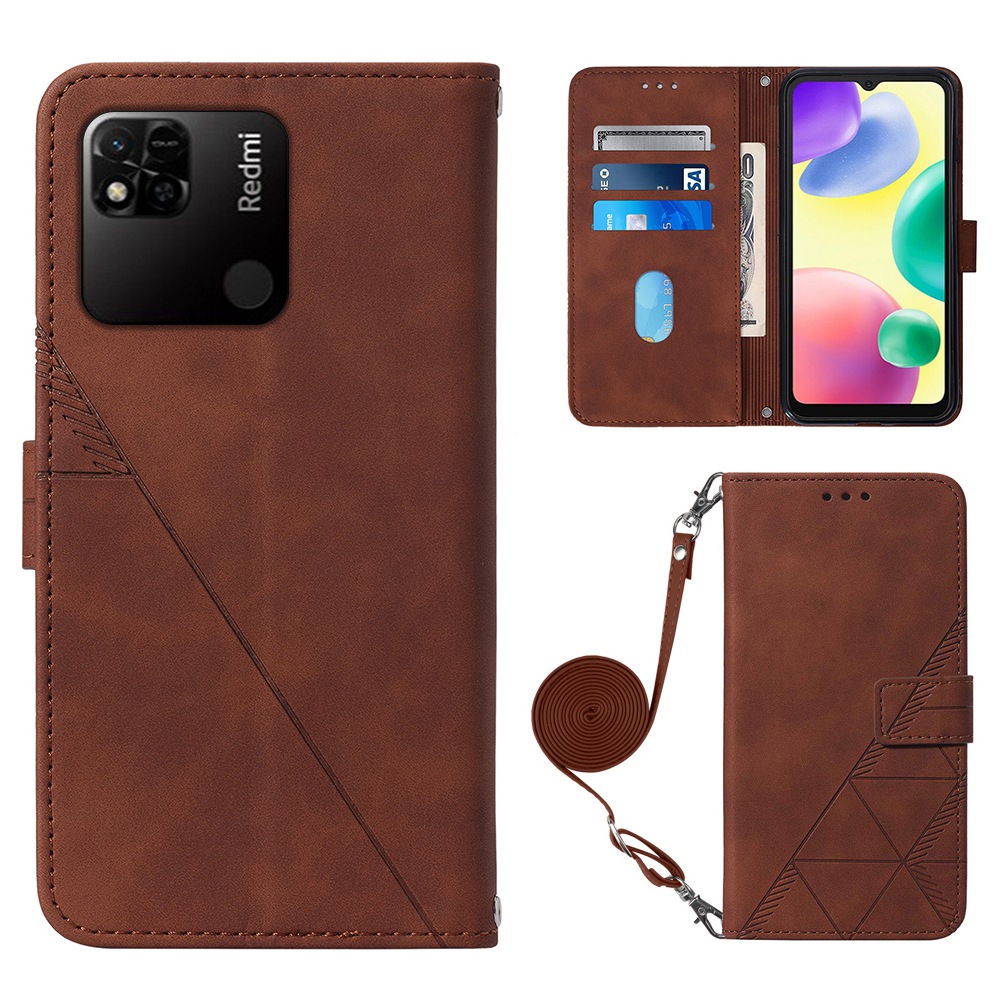 

Yb-sprengreihe-2 Für Xiaomi Redmi 10A/Redmi 9C/9C Nfc-sprenglinien Lederhülle Mit Schultergurt, Stand Wallet Folio Flip Phone Shell - Braun, Xiaomi Redmi 10A