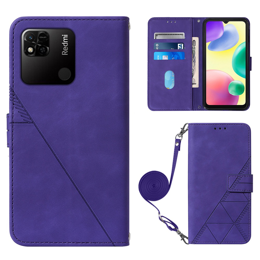 

Yb-sprengreihe-2 Für Xiaomi Redmi 10A/Redmi 9C/9C Nfc-sprenglinien Lederhülle Mit Schultergurt, Stand Wallet Folio Flip Phone Shell - Violett, Xiaomi Redmi 10A