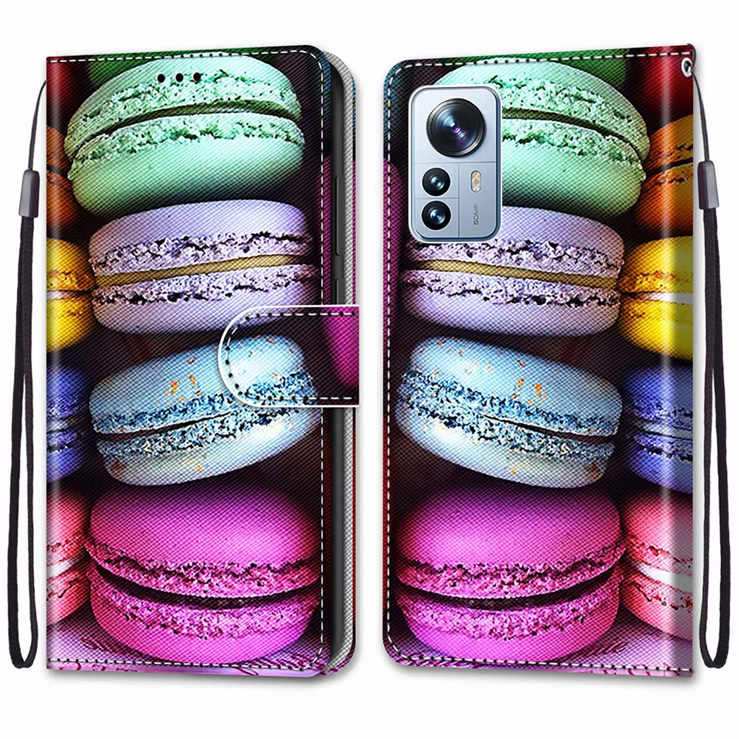 

Neuartige Musterdruckpu -leder -telefonschale Für Xiaomi 12 Pro 5g/12s Pro 5G/12 Pro (abmessung) 5G, Magnetverschluss Brieftasche Lederhülle + Riemen - B19 Macaron, Xiaomi 12 Pro 5G