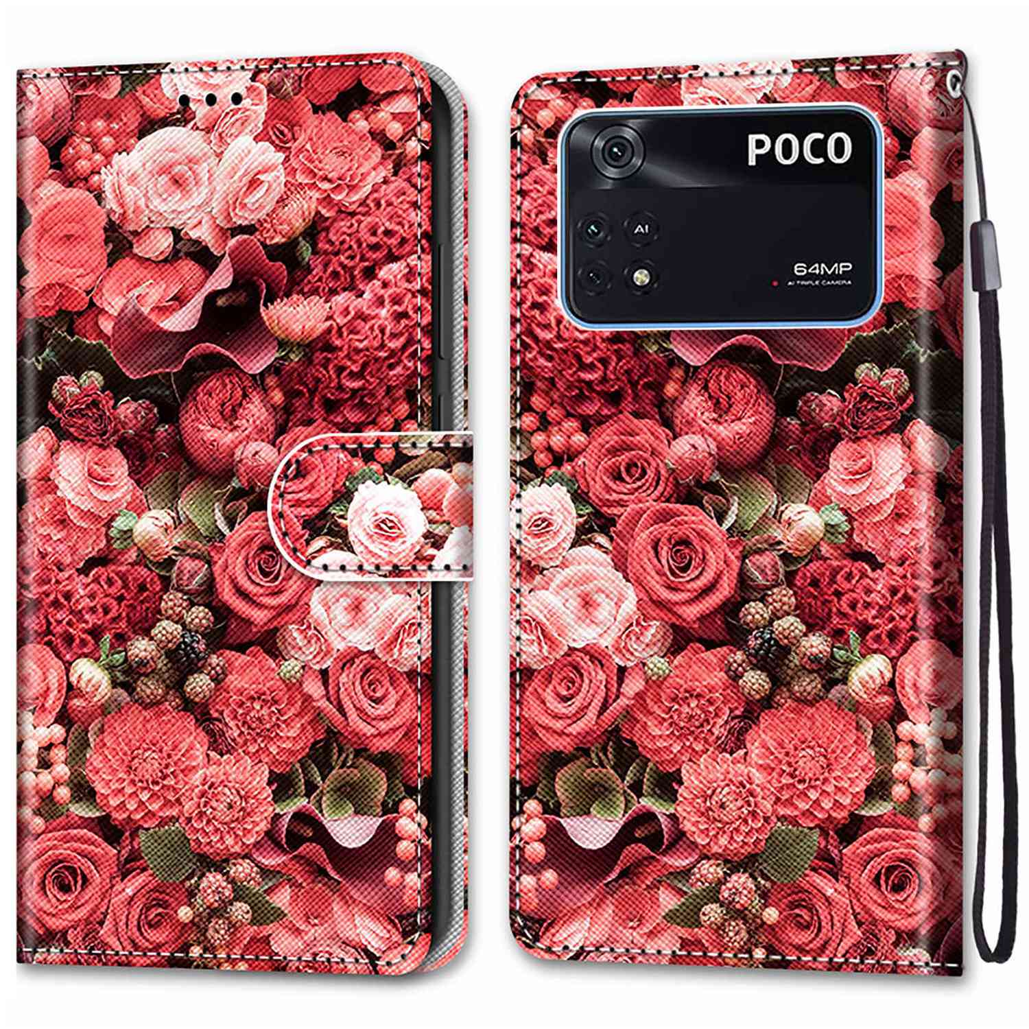 

Für Xiaomi Poco M4 Pro 4G Muster Druck PU Leder + TPU Phone Hülle Ballet Wallet Flip Cover Mit Riemen - A18 Roses Garten, Xiaomi Poco M4 Pro 4G