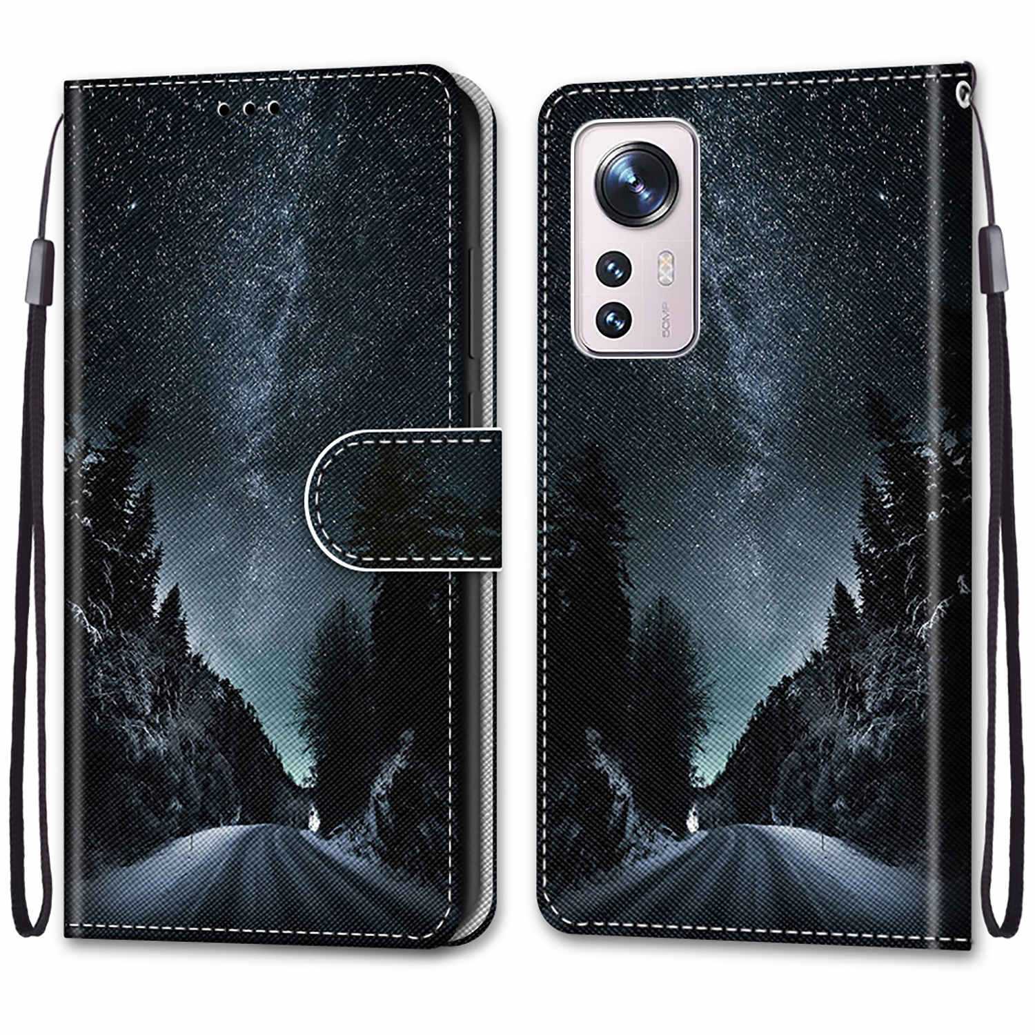 

Für Xiaomi 12 Pro 5g/12s Pro 5G/12 Pro (abmessung) 5G PU Leder Brieftaschen-muster Druckmagnetabschluss-ständer Mit Anti-drop-schutzabdeckung Mit Armbandriemen - A28 Sternenhimmel, Xiaomi 12 Pro 5G