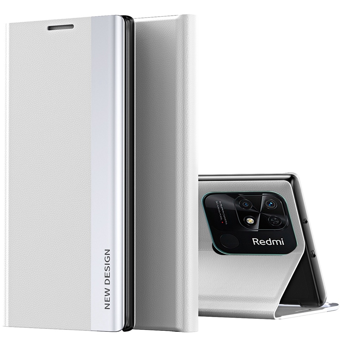 

Für Xiaomi Redmi 10C Elektroplierendes Pu-leder-telefongehäuse Anti-kratzer-standabdeckung - Weiss, Xiaomi Redmi 10C 4G