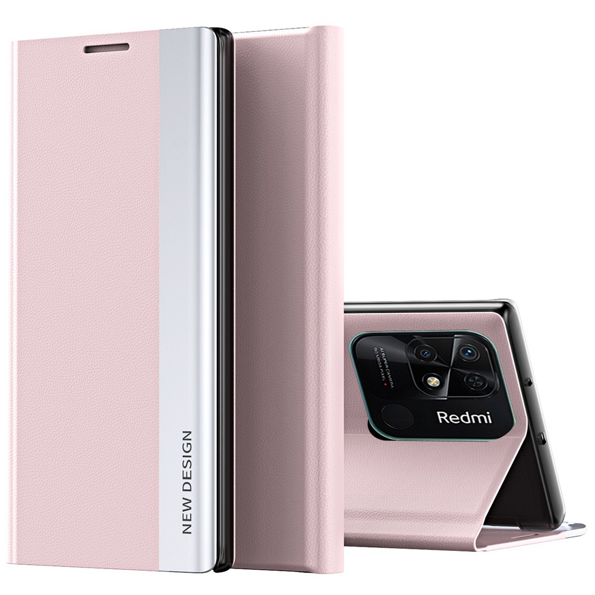 

Für Xiaomi Redmi 10C Elektroplierendes Pu-leder-telefongehäuse Anti-kratzer-standabdeckung - Rosa, Xiaomi Redmi 10C 4G