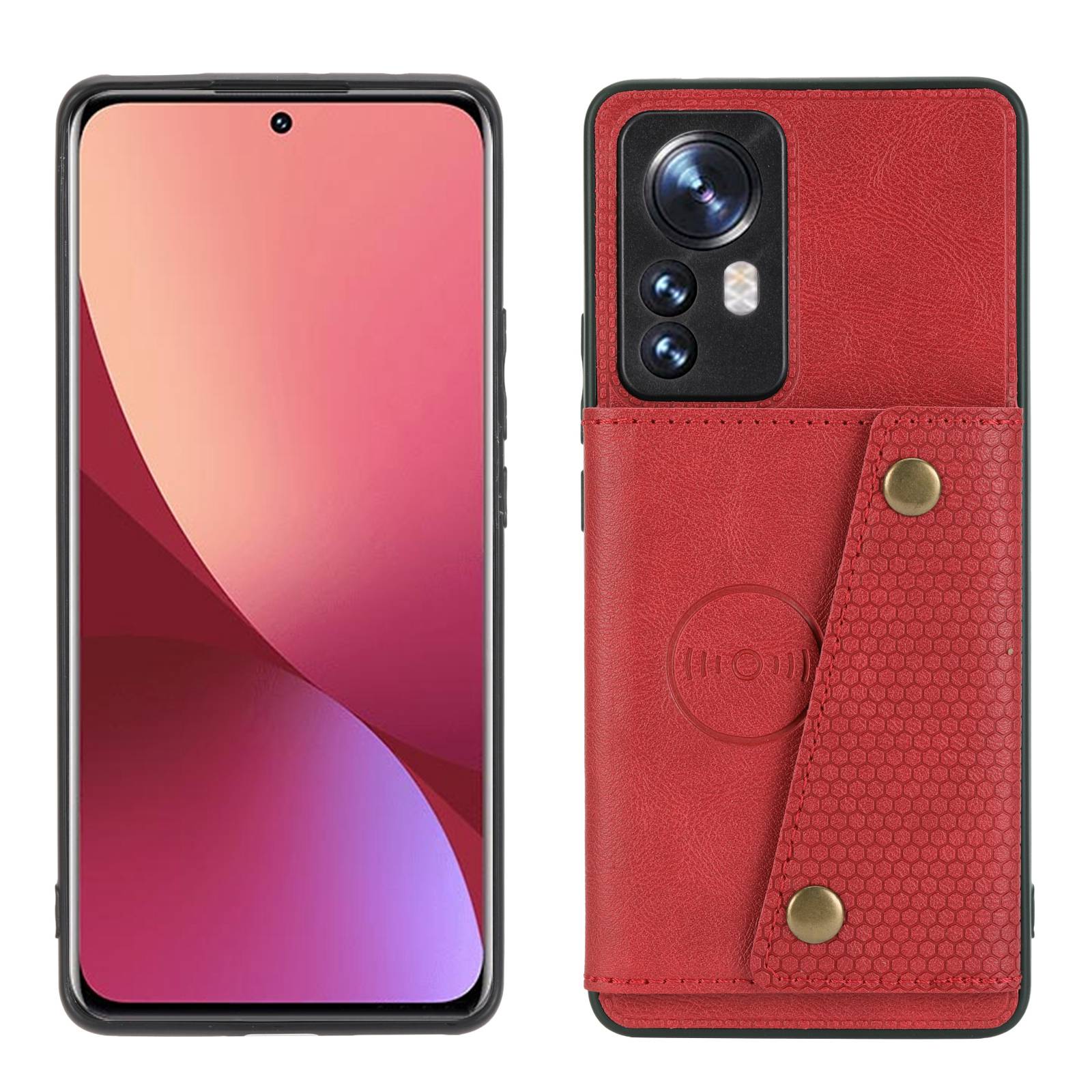 

Für Xiaomi 12 Pro 5g/12s Pro 5G/12 Pro (abmessung) 5G Kratzfeste Kickstand Slots Design PU Lederbeschichtete Tpu-mobiltelefonhülle Mit Integriertem Metallblatt - Rot, Xiaomi 12 Pro 5G