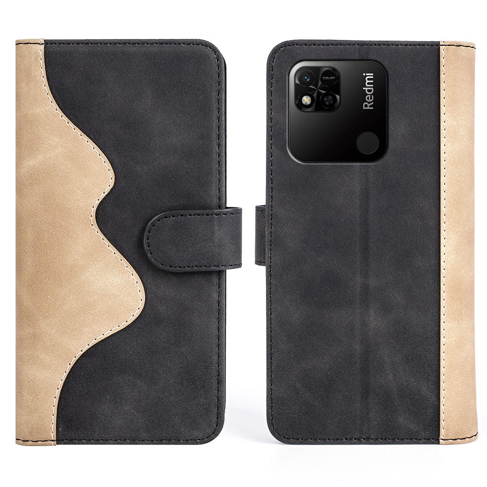 

Für Xiaomi Redmi 10A Drop-proof-spleißen PU Leder-telefonabdeckung Folio Flip Schutzhülle Mit Standbrieftasche - Schwarz, Xiaomi Redmi 10A