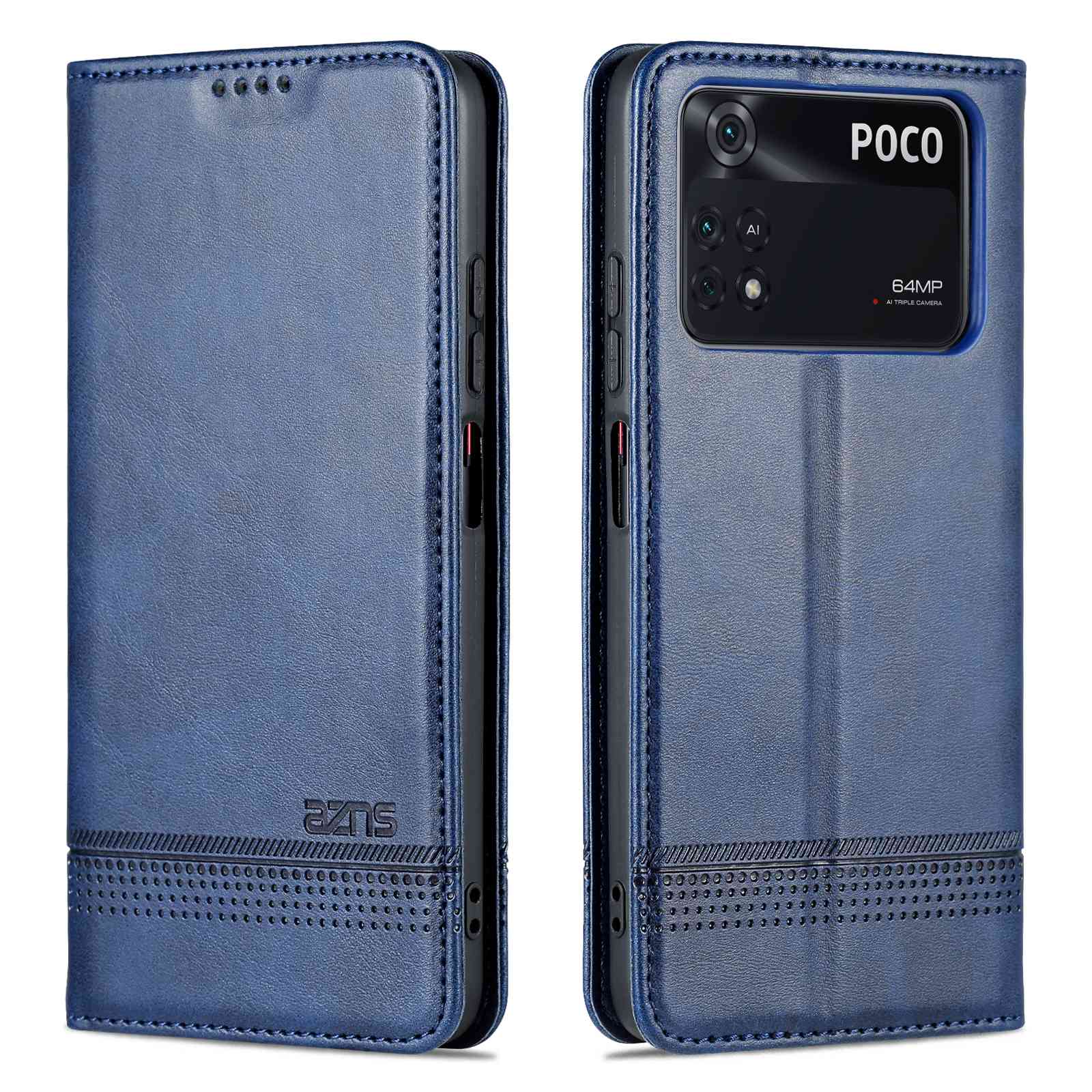 

Azns Für Xiaomi Poco M4 Pro 4G PU Leder Folio Cover Stand Hidden Magnetic Adsorption Vollschutz Brieftasche Flip Hülle - Blau, Xiaomi Poco M4 Pro 4G