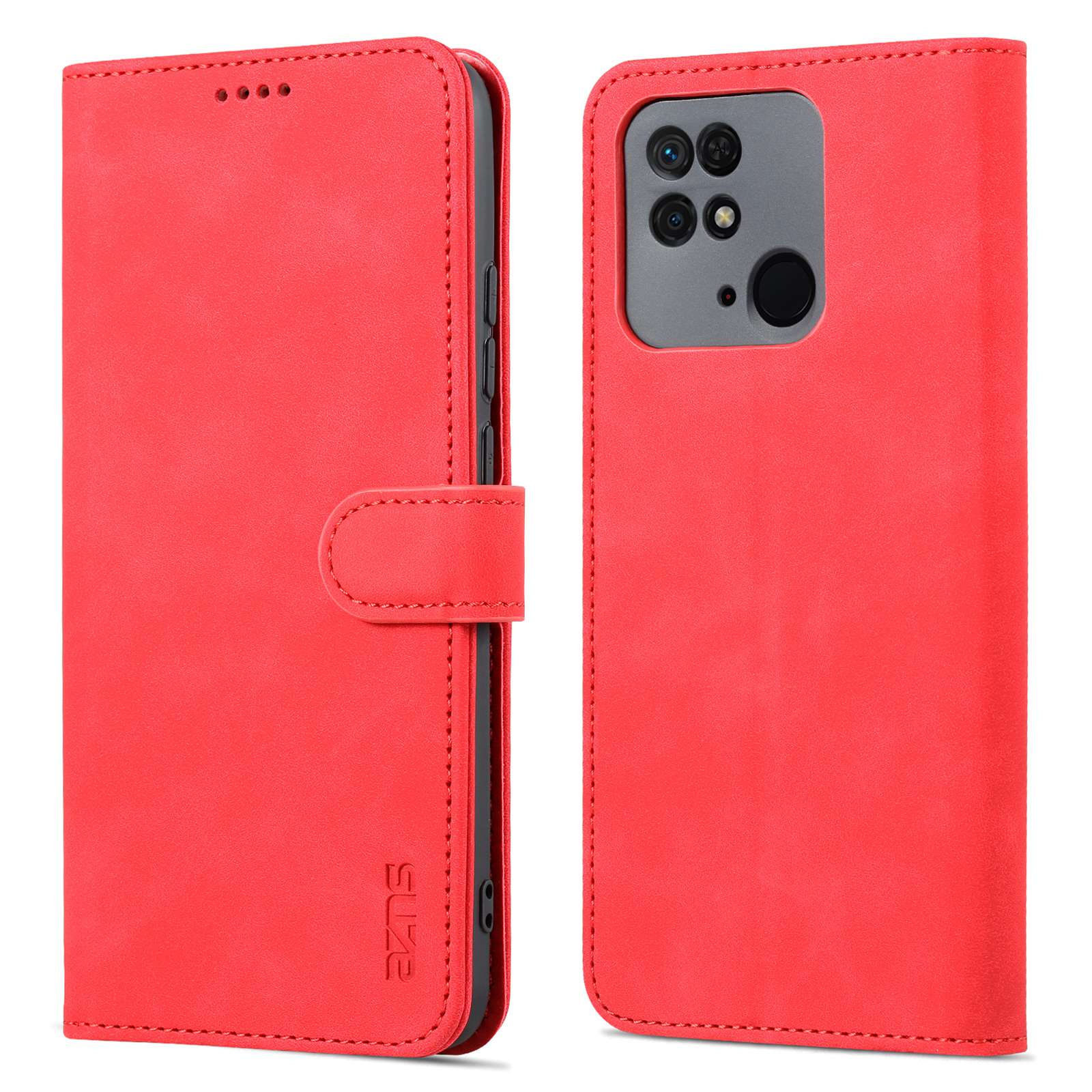 

Azns Für Xiaomi Redmi 10c PU Lederabdeckung TPU Inner Shell Wallet Stand Folio Flip Telefonabdeckung - Rot, Xiaomi Redmi 10C 4G