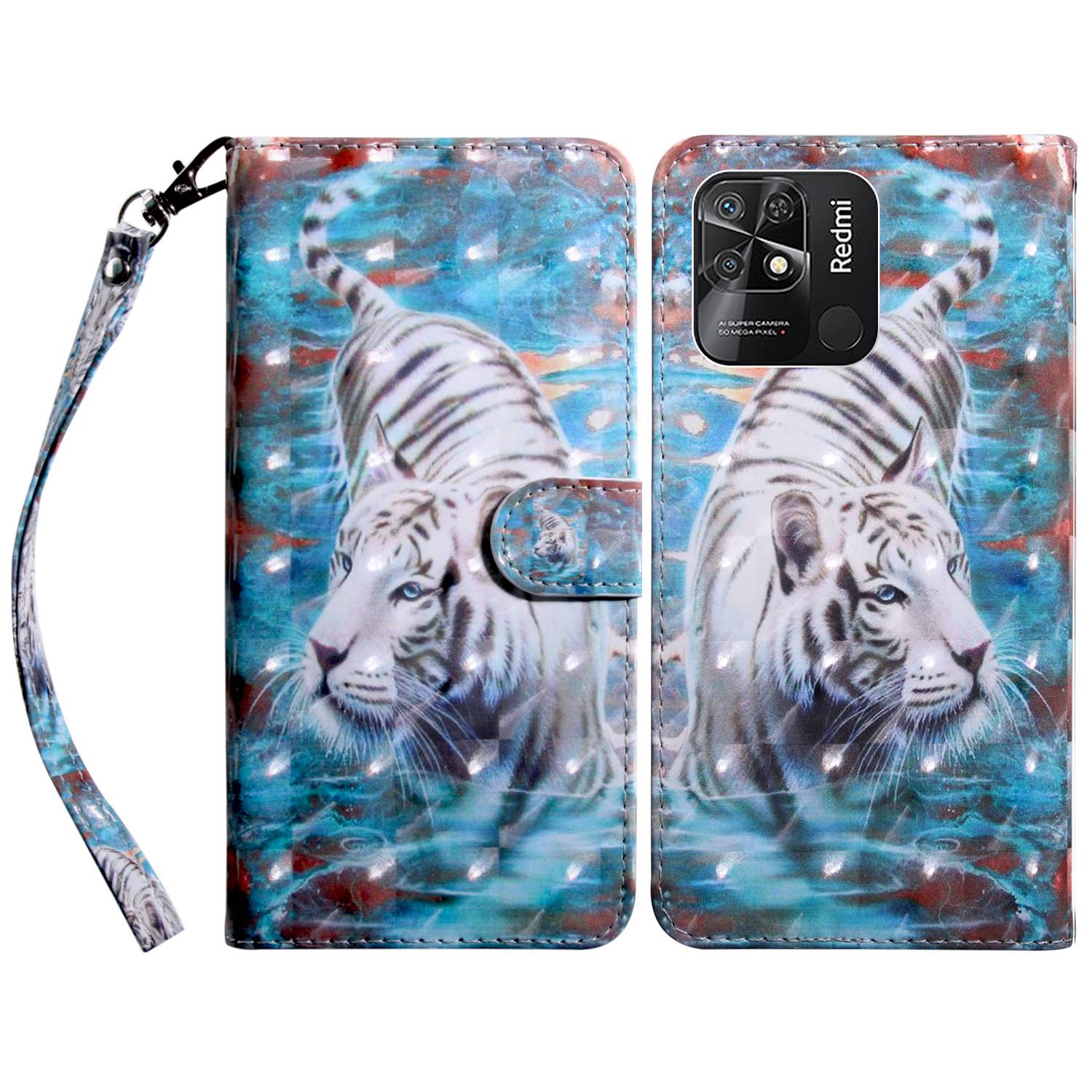 

Kreativmuster Druckkoffer Für Xiaomi Redmi 10C Schockdes Telefonschutz PU Leder Folio Flip Cover Mit Ständer/Brieftasche - Tiger, Xiaomi Redmi 10C 4G