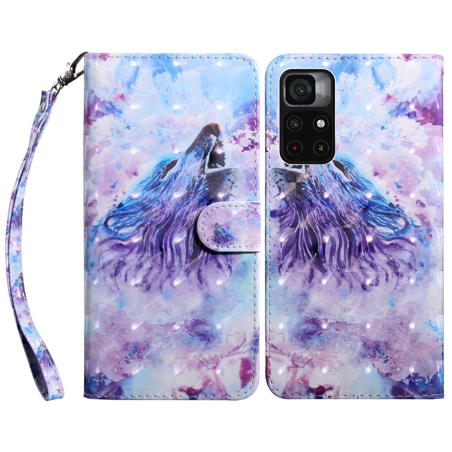 

Schutzhülle Für Xiaomi Poco M4 Pro 5G Schocksicheres Brieftaschenhülle Muster Druck PU Lederstand Cover - Wolf, Xiaomi Poco M4 Pro 5G