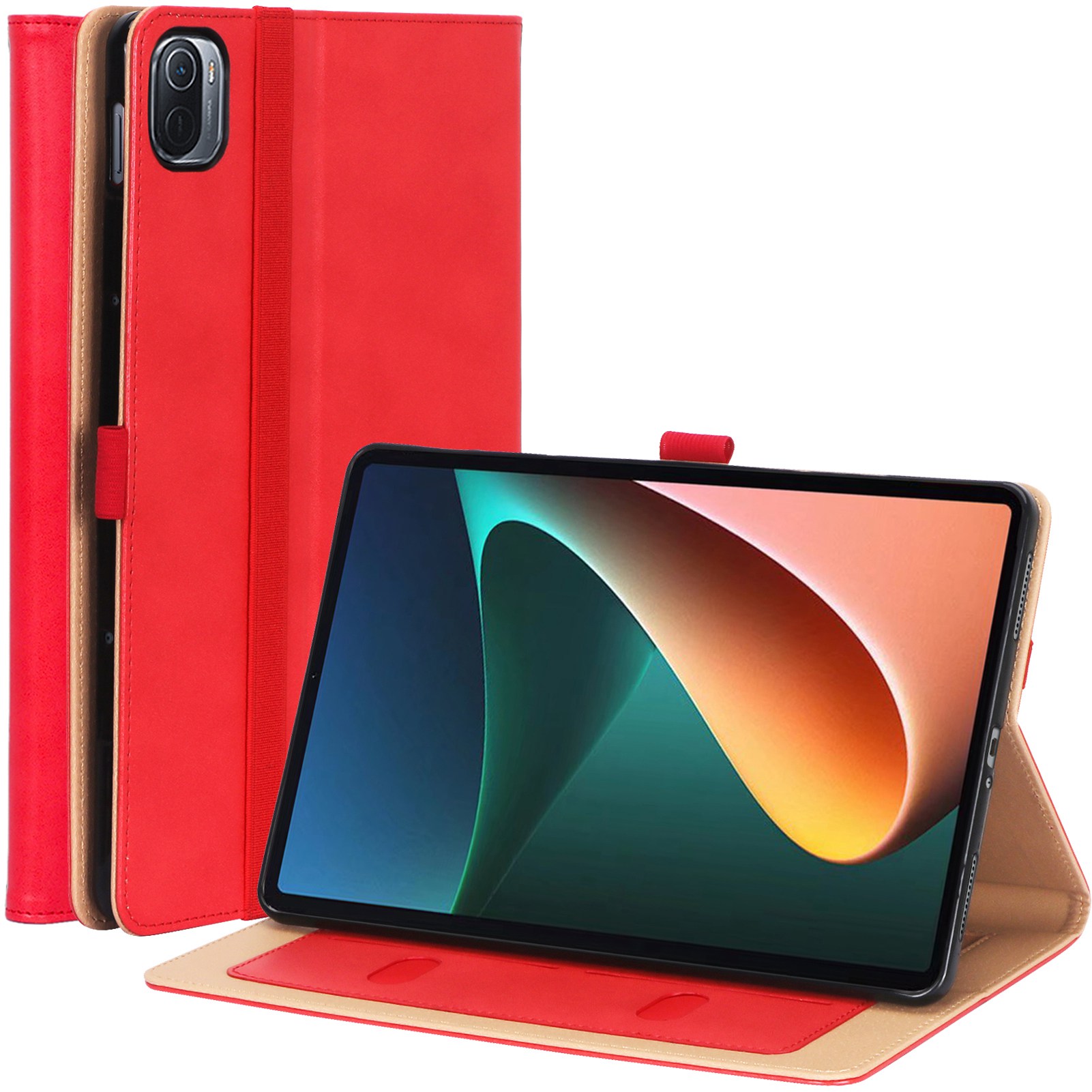 

Für Xiaomi Pad 5/Pad 5 Pro Business Style PU Leder Tablet Hülle Handgurtschutzschutzabdeckung Mit Kartensteckplätzen - Rot, Xiaomi Pad 5