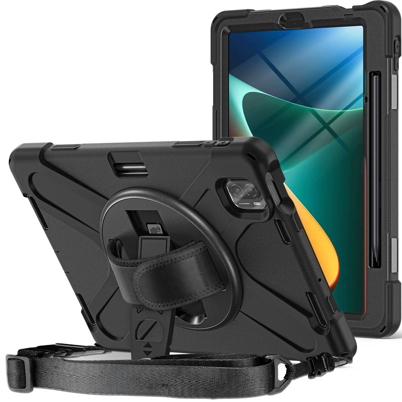 For Xiaomi Pad 5 Pad 5 Pro inch Anti-scratch Drop-proof Rotary Kickstand PC + Silicone Tablet Case Hand Strap Protective Shell with Shoulder Strap - B