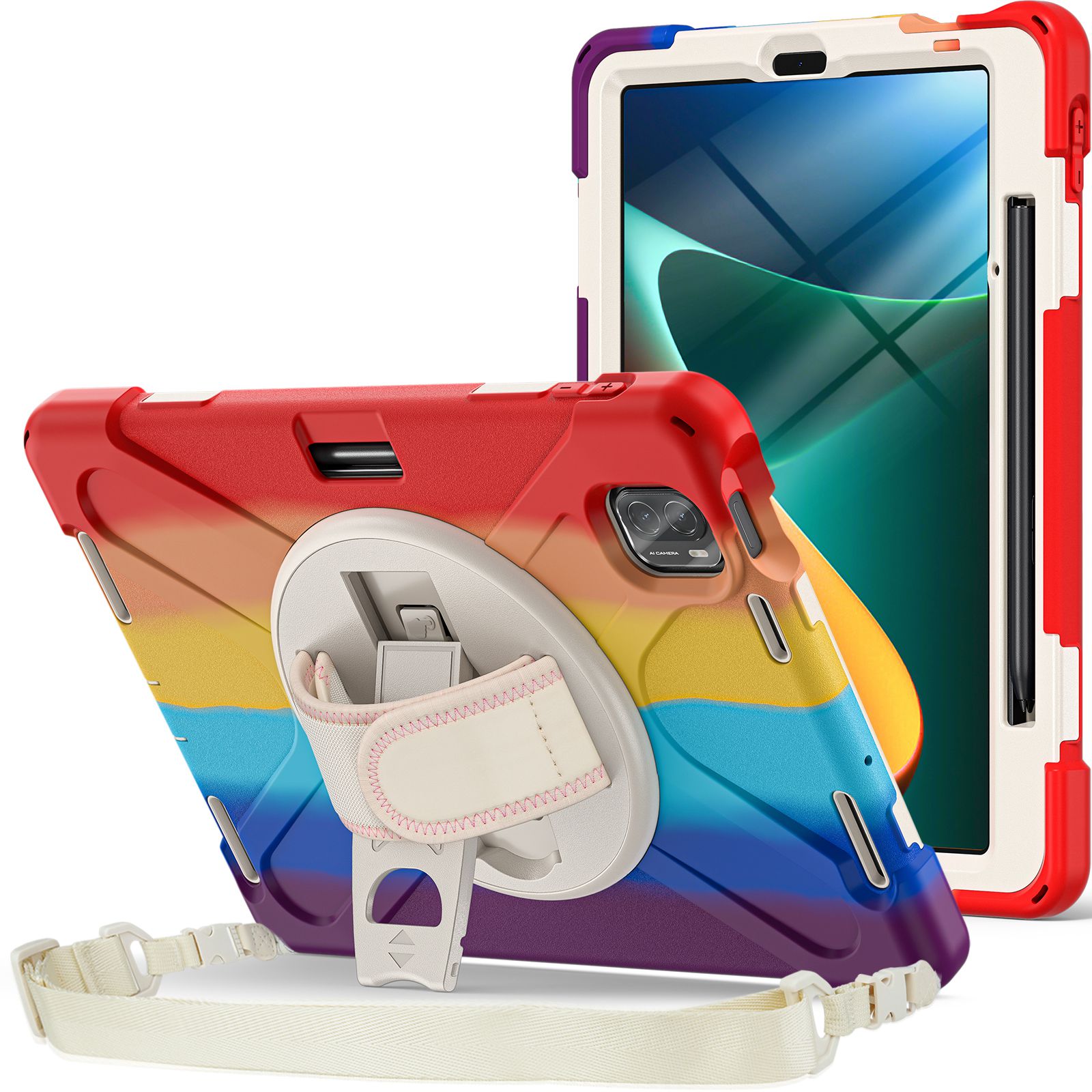 For Xiaomi Pad 5 Pad 5 Pro inch Anti-scratch Drop-proof Rotary Kickstand PC + Silicone Tablet Case Hand Strap Protective Shell with Shoulder Strap - C