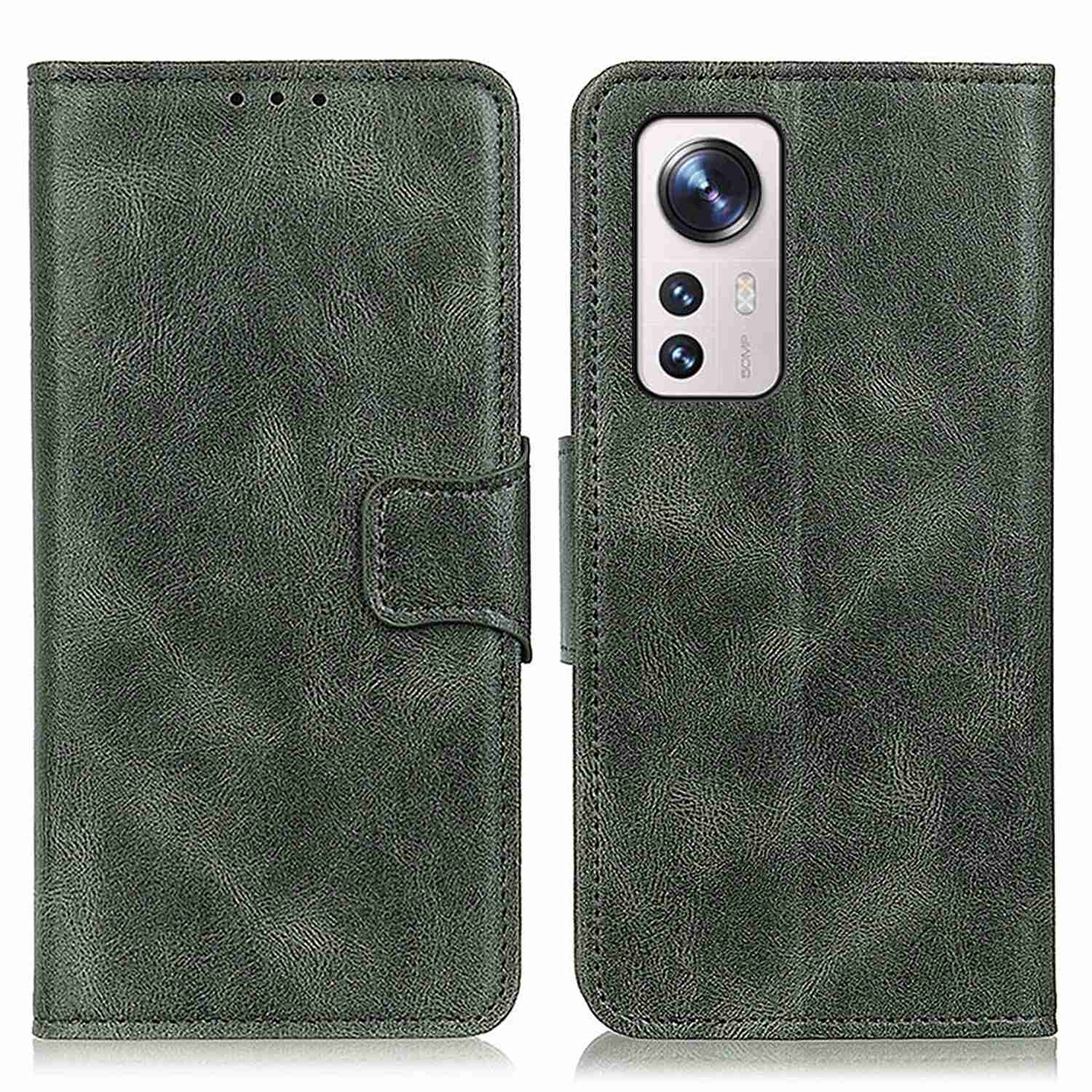 

Crazy Horse Texture Telefon Hülle Für Xiaomi 12 Lite, PU Lederabdeckung Innere TPU -hülle Wallet Stand Cover - Schwarzgrün, Xiaomi 12 Lite 5G