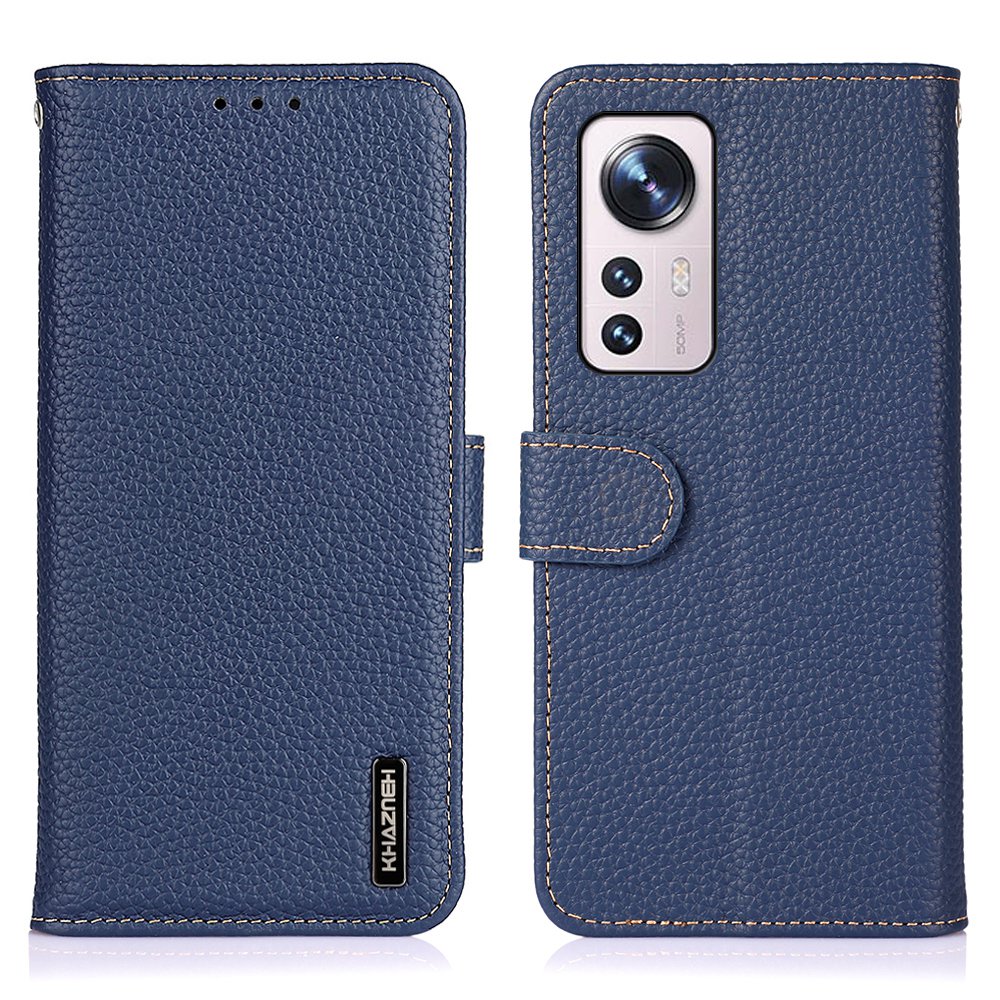 

Khazneh Für Xiaomi 12 Lite Echte Lederbrieftasche Cover Litchi Textur Aussichtständer Flip Telefon Hülle - Blau, Xiaomi 12 Lite 5G