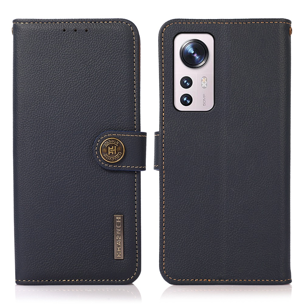 

Khazneh Für Xiaomi 12 Lite Echtes Leder RFID Blockierkoffer Stand Wallet Anti-drop-telefonschale - Blau, Xiaomi 12 Lite 5G