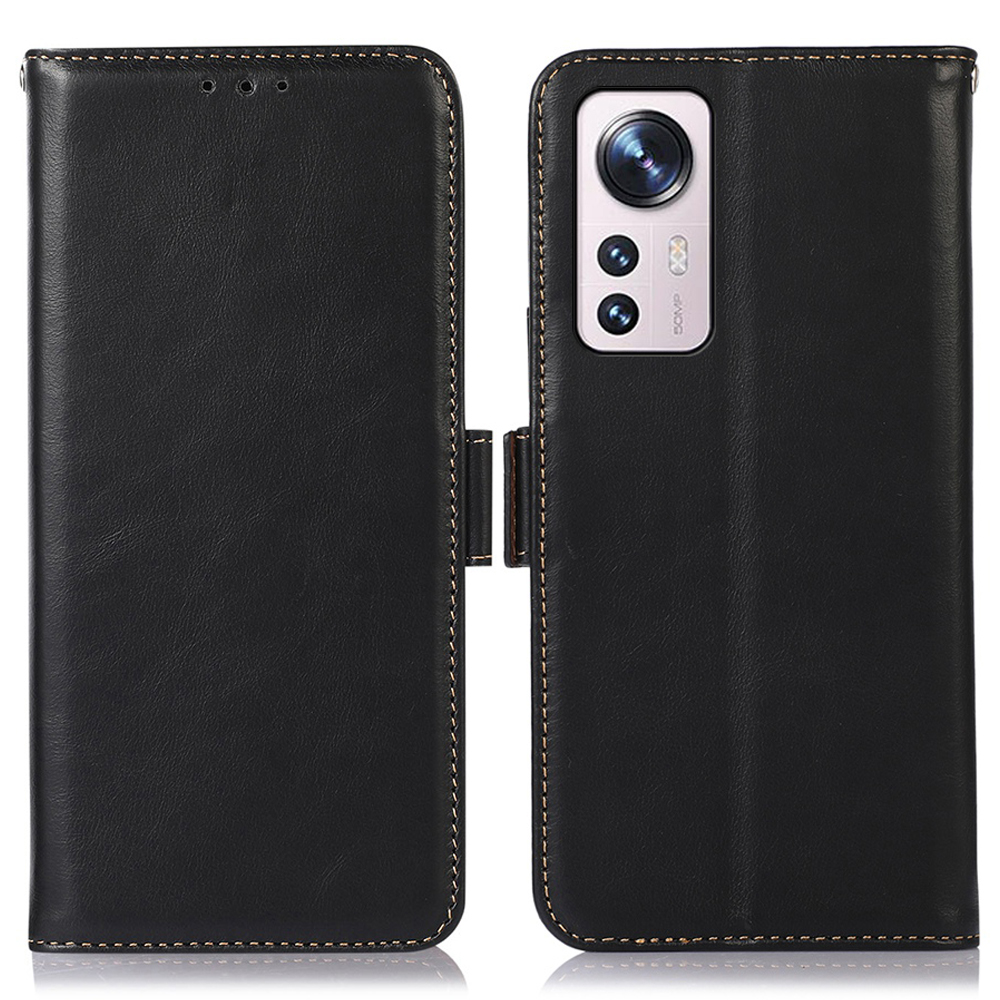 

RFID -blockierkoffer Für Xiaomi 12 Lite, Echtes Kowidleder -leder Crazy Horse Textur Wallet Stand Telefonabdeckung - Schwarz, Xiaomi 12 Lite 5G