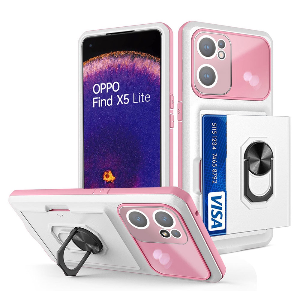

Für Oppo Finden Sie X5 Lite Eingebauter Ringkickstand-telefonabdeckung Schieber - Rosa/weiß, Oppo Find X5 Lite