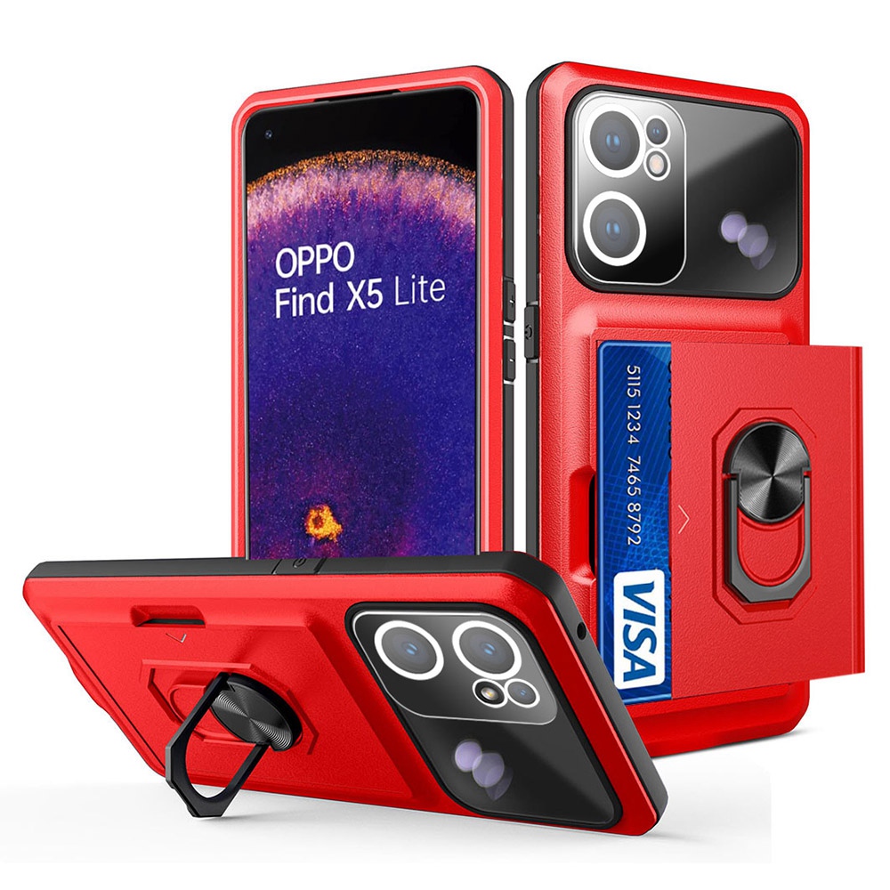 

Für Oppo Finden Sie X5 Lite Eingebauter Ringkickstand-telefonabdeckung Schieber - Rot Schwarz, Oppo Find X5 Lite