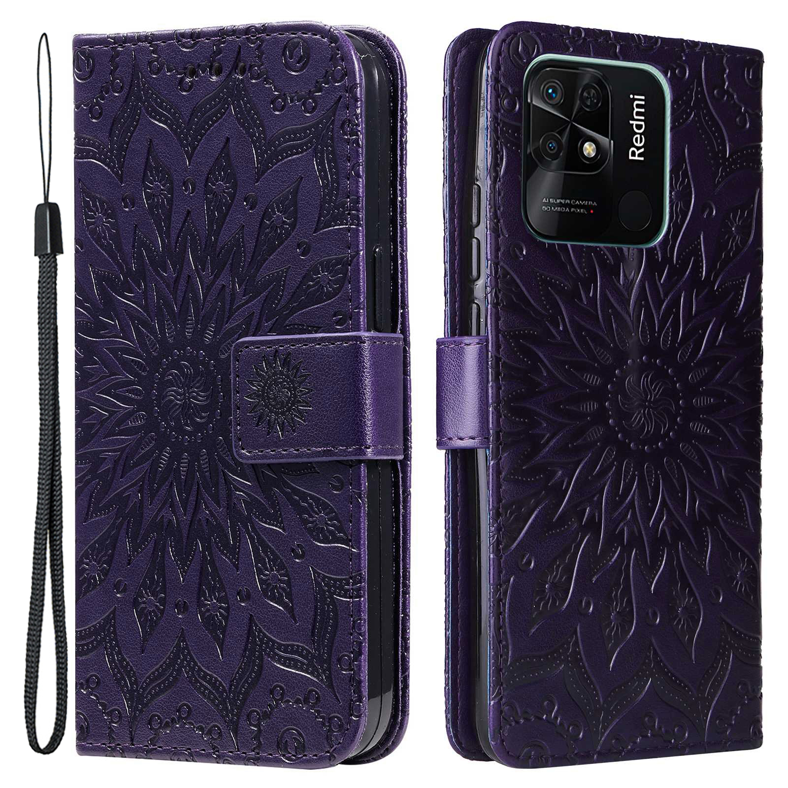 

Kt-sprudelblumenserie-1 Für Xiaomi Redmi 10C Spreng Mandala Sonnenmuster Folio Flip Cover Lederständer Brieftasche Telefonhülle - Violett, Xiaomi Redmi 10C 4G