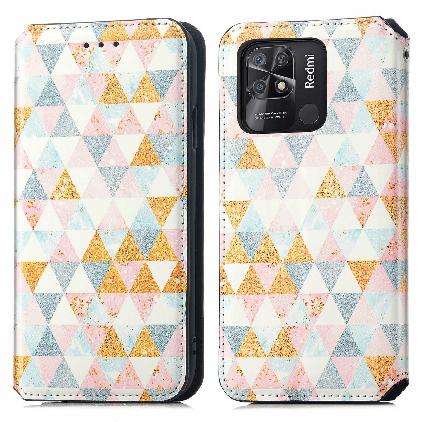 

Caseneo 001-Serie Für Xiaomi Redmi 10C Muster Druck Eingebauter Magnetverschluss Leder-Telefonhülle RFID-Blockierung Brieftasche - Rhombus, Xiaomi Redmi 10C 4G