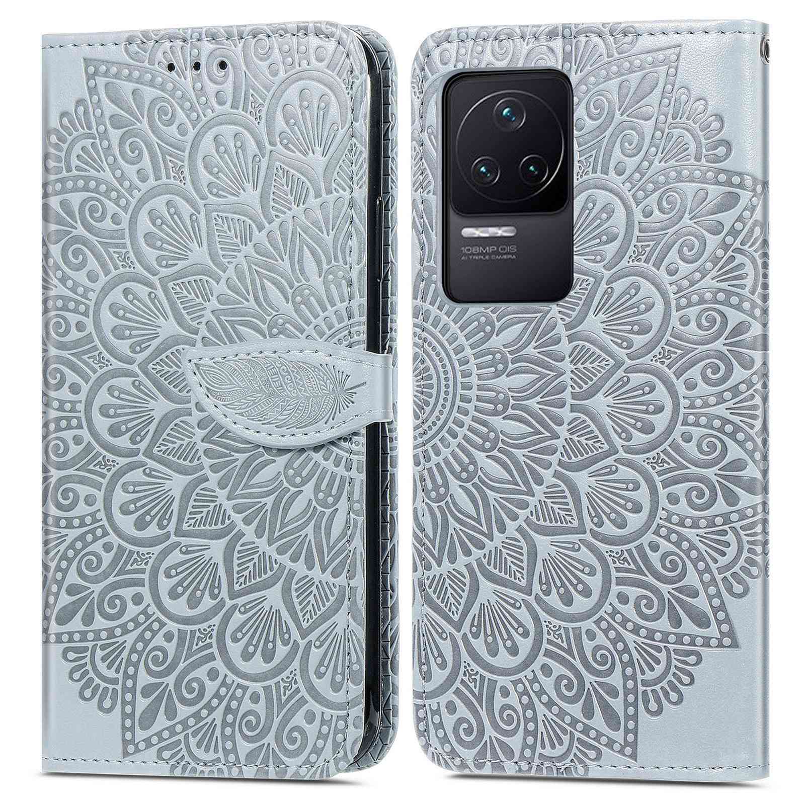 

For Xiaomi Redmi K50/K50 Pro PU Leather + TPU Double Protection Imprinted Dream Wings Series Phone Case Stand Wallet Style Magnetic Cover - Grey