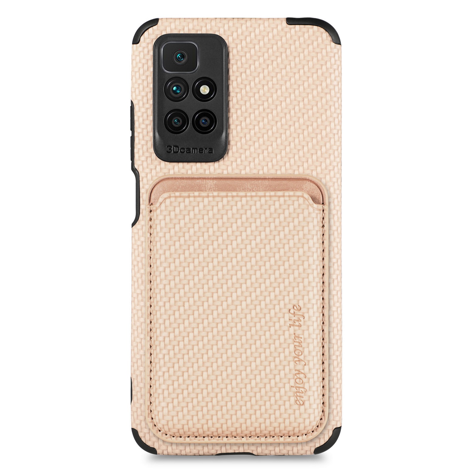 

Für Xiaomi Redmi Anmerkung 11 4G (mediatek)/redmi 10 4G (2021)/Redmi 10 2022 4G Rückdeckerabdeckung Kohlefaser Textur PU Leder+tpu+pvc -telefonhülle Mit Abnehmbarem Kartenhalter - Khaki, Xiaomi Redmi Note 11 4G (MediaTek)