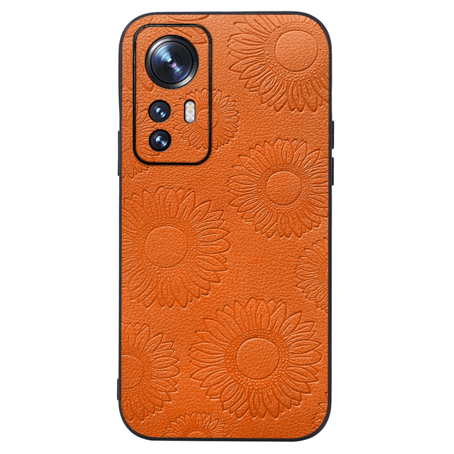 

Für Xiaomi 12 Pro 5g/12s Pro 5G/12 Pro (abmessung) 5G Anti-drop Slim Phone Hülle Sonnenblumenmuster Eingeprägter Pu-leder-beschichtete TPU+PC Anti-scratch-schutzhülle. - Orange, Xiaomi 12 Pro 5G