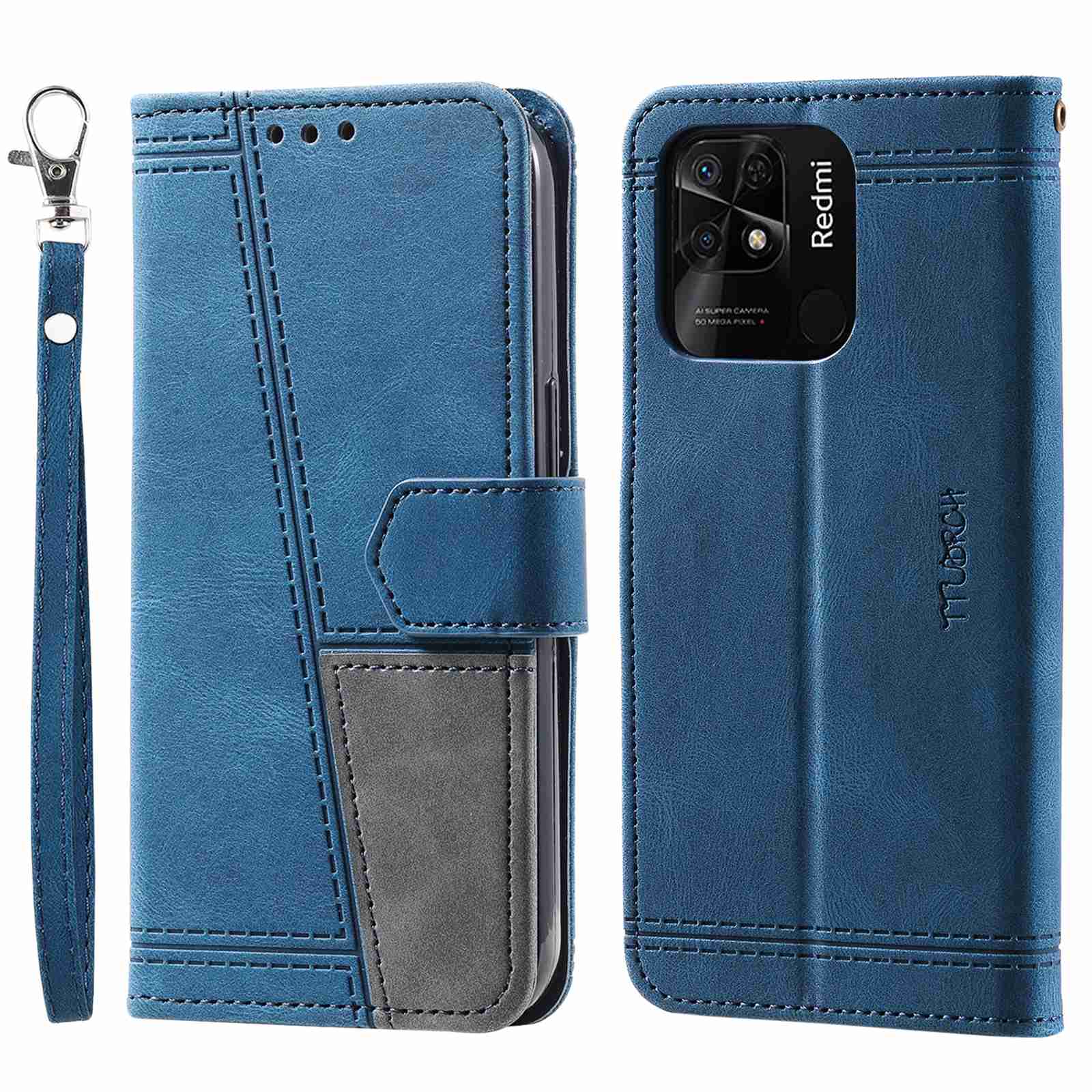 

Ttudrch Style 004 Spleißen Leder -telefonhülle Für Xiaomi Redmi 10c, Stand Wallet RFID Blockierende Handyabdeckung - Blau, Xiaomi Redmi 10C 4G