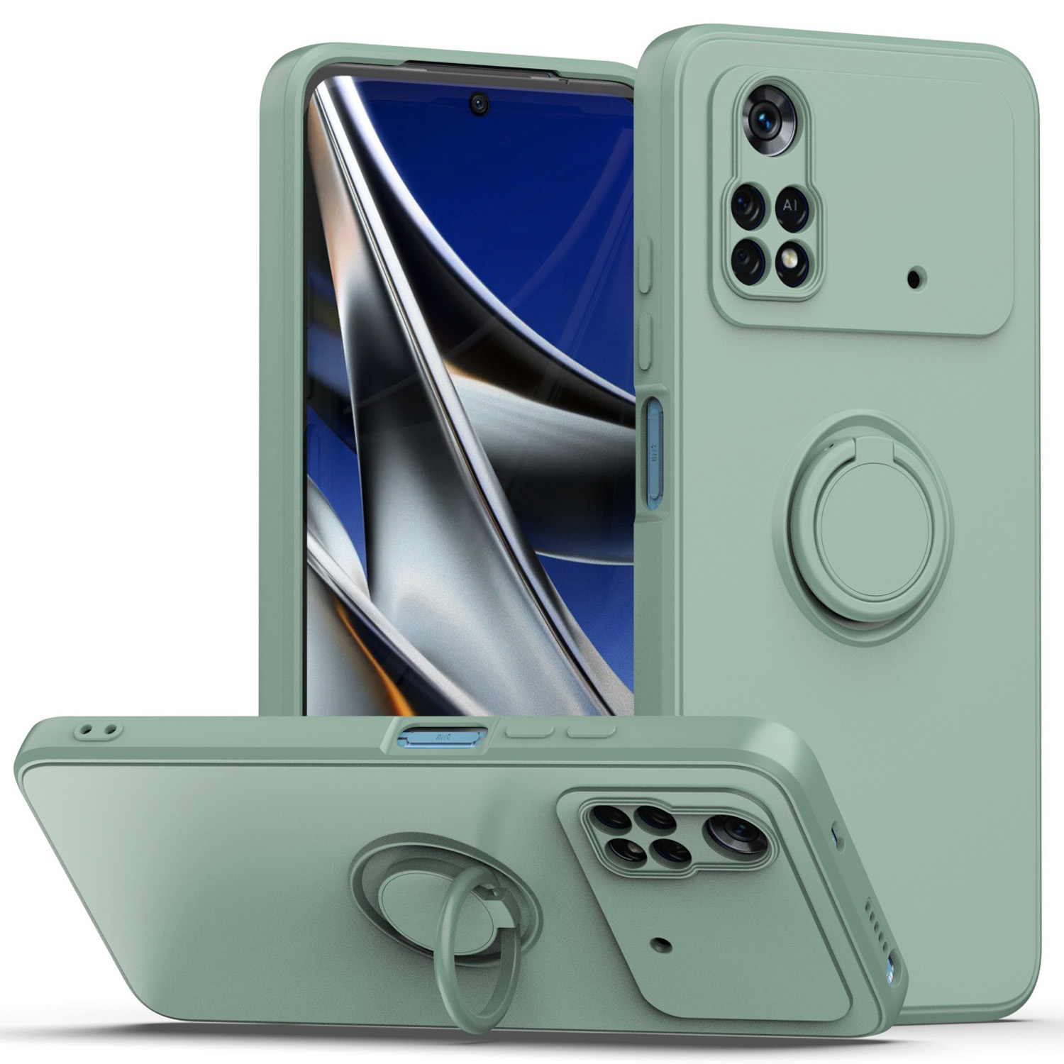 

Schutzhülle Für Xiaomi Poco M4 Pro 4G Ring Kickstand TPU -deckung Schockdes Gummierte Telefonschale - Licht Cyan, Xiaomi Poco M4 Pro 4G