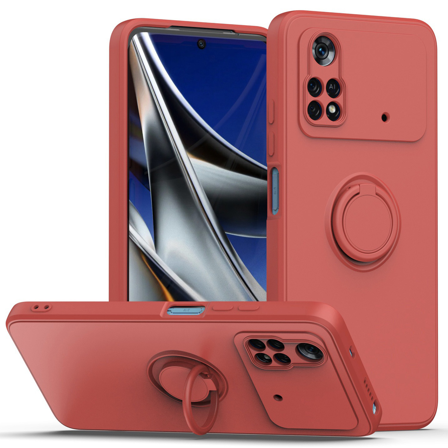 

Schutzhülle Für Xiaomi Poco M4 Pro 4G Ring Kickstand TPU -deckung Schockdes Gummierte Telefonschale - Hawthornrot, Xiaomi Poco M4 Pro 4G