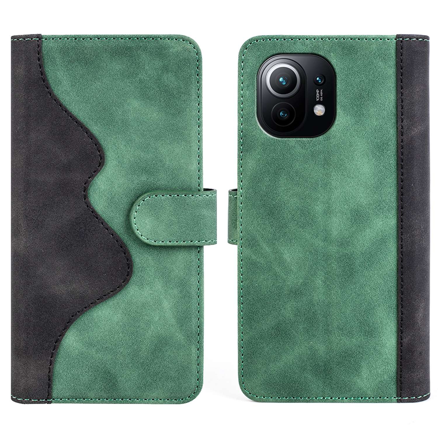 

Für Xiaomi Mi 11 Farbspleißgehäuse PU Leder TPU Wallet Stand Telefonabdeckung - Grün, Xiaomi Mi 11